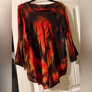 Greater Good Embellished V-Neck Long Sleeve Tie-Dye Top Size L / XL